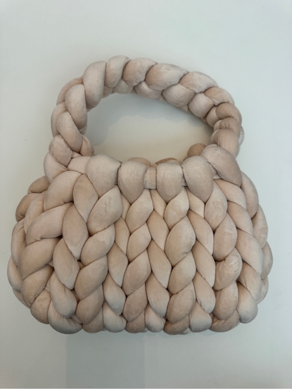 Plush Braided Handmade in Light Beige/Pink purse